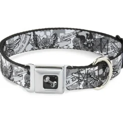Dog Bone Seatbelt Buckle Collar - BD Skull w/Roses