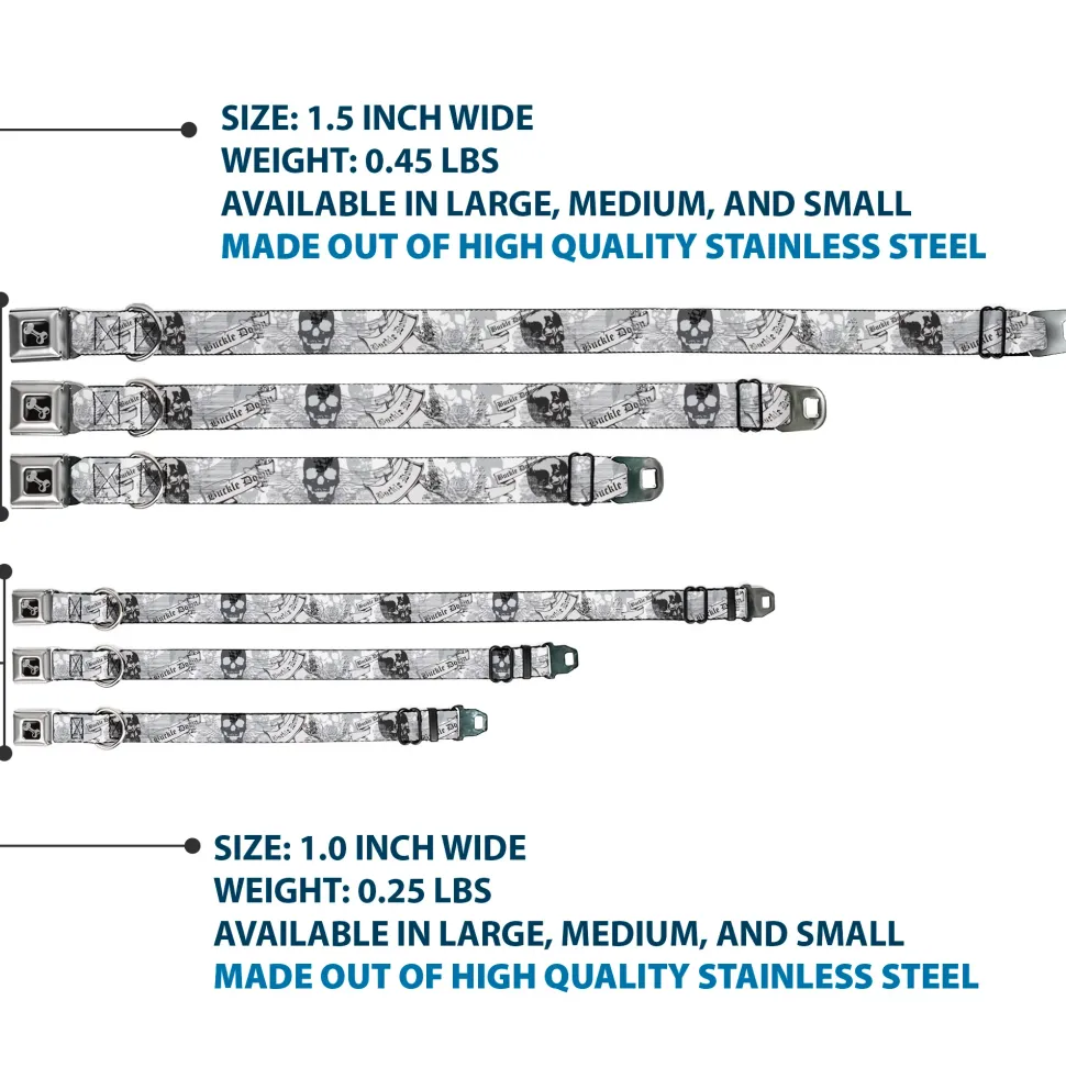 Dog Bone Seatbelt Buckle Collar - BD Skull w/Roses