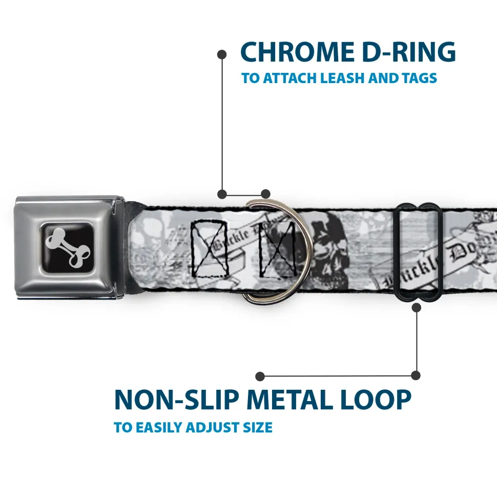 Dog Bone Seatbelt Buckle Collar - BD Skull w/Roses