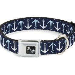 Dog Bone Seatbelt Buckle Collar - Anchor2 Flip CLOSE-UP Navy/Baby Blue/White