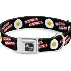 Dog Bone Seatbelt Buckle Collar - Bacon & Eggs Black