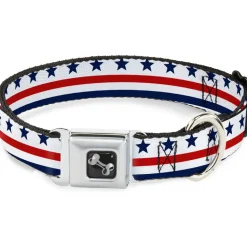 Dog Bone Seatbelt Buckle Collar - Americana Stars & Stripes7 White/Blue/Red