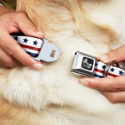 Dog Bone Seatbelt Buckle Collar - Americana Stars & Stripes7 White/Blue/Red