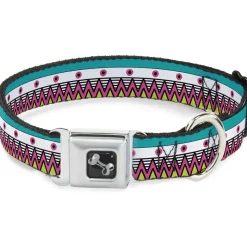 Dog Bone Seatbelt Buckle Collar - Aztec 14 Seafoam Green/White/Pink/Lime Green/Black