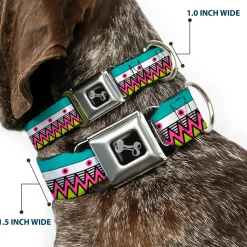 Dog Bone Seatbelt Buckle Collar - Aztec 14 Seafoam Green/White/Pink/Lime Green/Black