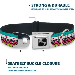 Dog Bone Seatbelt Buckle Collar - Aztec 14 Seafoam Green/White/Pink/Lime Green/Black
