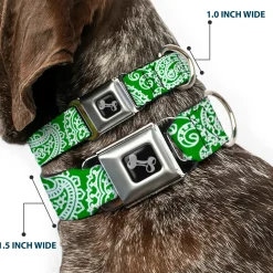 Dog Bone Seatbelt Buckle Collar - Bandana/Skulls Irish Green/White