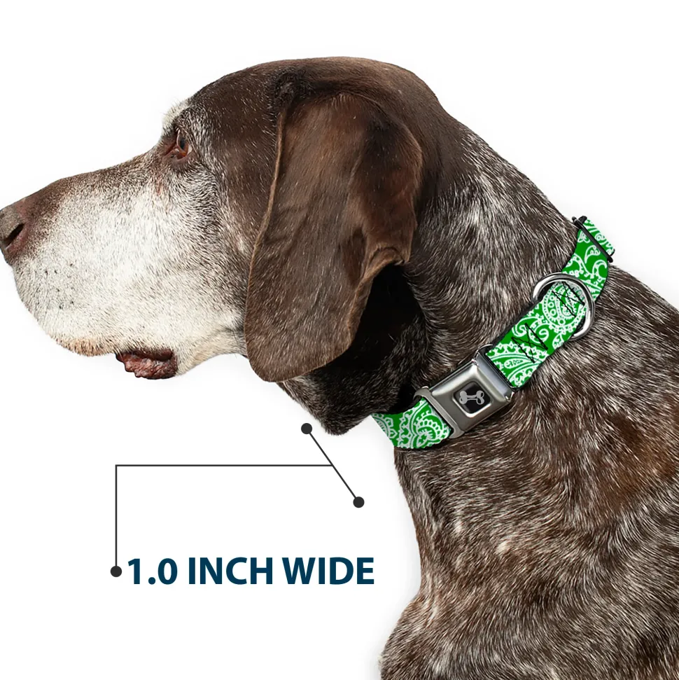 Dog Bone Seatbelt Buckle Collar - Bandana/Skulls Irish Green/White