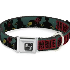 Dog Bone Seatbelt Buckle Collar - ZOMBIE KILLER Zombie March Green/Red/Black