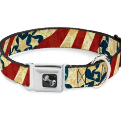 Dog Bone Seatbelt Buckle Collar - Americana Diagonal Vintage Stars & Stripes2