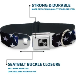 Dog Bone Seatbelt Buckle Collar - American Flag Vivid Stars Blue/White