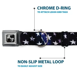 Dog Bone Seatbelt Buckle Collar - American Flag Vivid Stars Blue/White