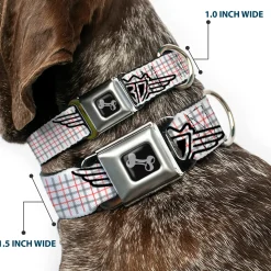 Dog Bone Seatbelt Buckle Collar - BD Plaid White/Gray/Red