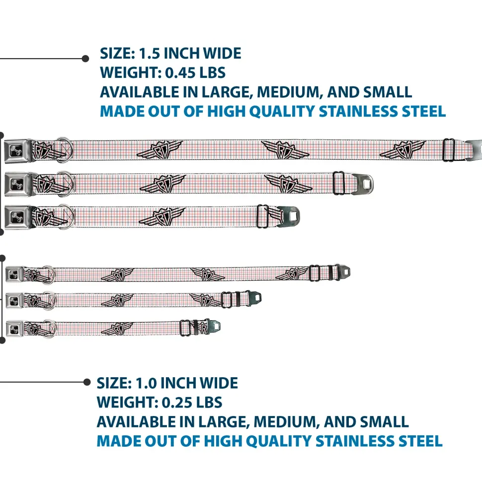 Dog Bone Seatbelt Buckle Collar - BD Plaid White/Gray/Red