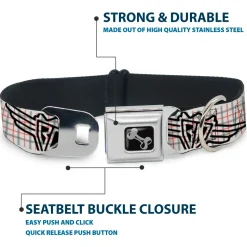 Dog Bone Seatbelt Buckle Collar - BD Plaid White/Gray/Red