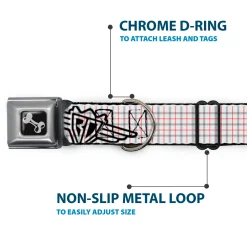 Dog Bone Seatbelt Buckle Collar - BD Plaid White/Gray/Red