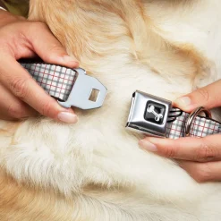 Dog Bone Seatbelt Buckle Collar - BD Plaid White/Gray/Red