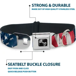 Dog Bone Seatbelt Buckle Collar - American Flag Vertical CLOSE-UP