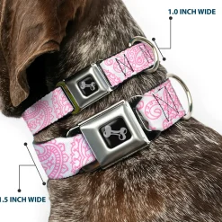 Dog Bone Seatbelt Buckle Collar - Bandana/Skulls White/Pink