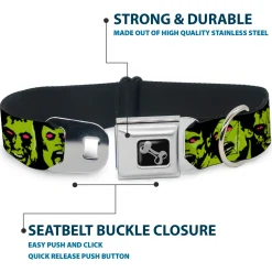 Dog Bone Seatbelt Buckle Collar - Zombie Expressions Black/Green/Red