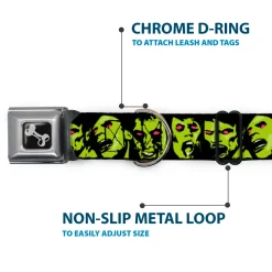 Dog Bone Seatbelt Buckle Collar - Zombie Expressions Black/Green/Red