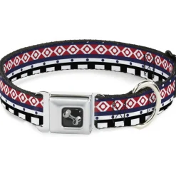 Dog Bone Seatbelt Buckle Collar - Aztec13 White/Navy/Red/Black