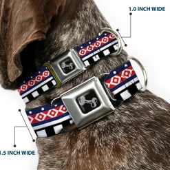 Dog Bone Seatbelt Buckle Collar - Aztec13 White/Navy/Red/Black