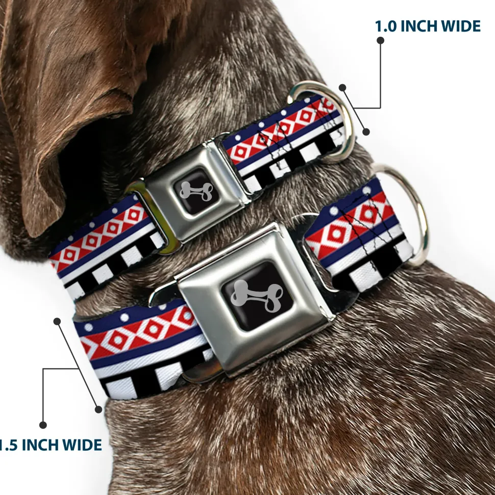 Dog Bone Seatbelt Buckle Collar - Aztec13 White/Navy/Red/Black