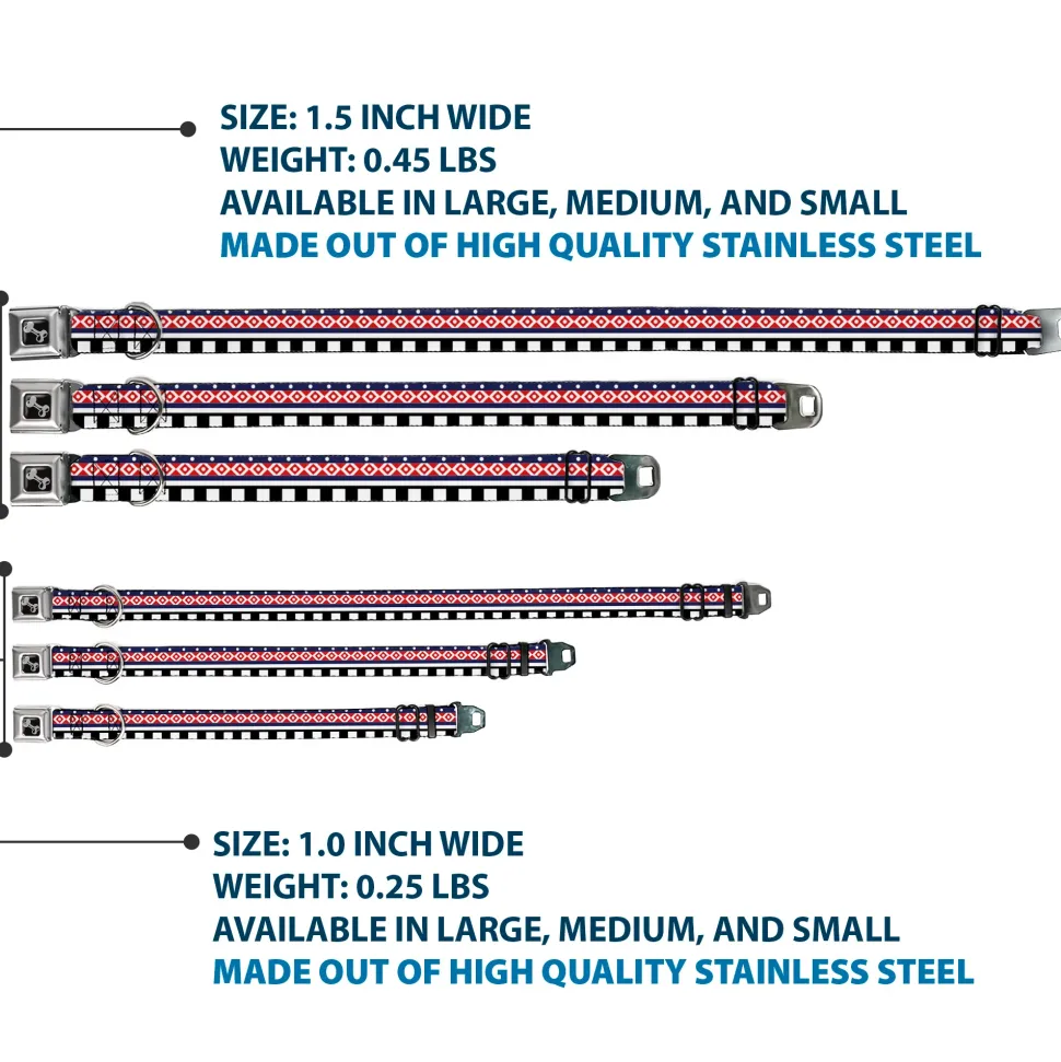 Dog Bone Seatbelt Buckle Collar - Aztec13 White/Navy/Red/Black