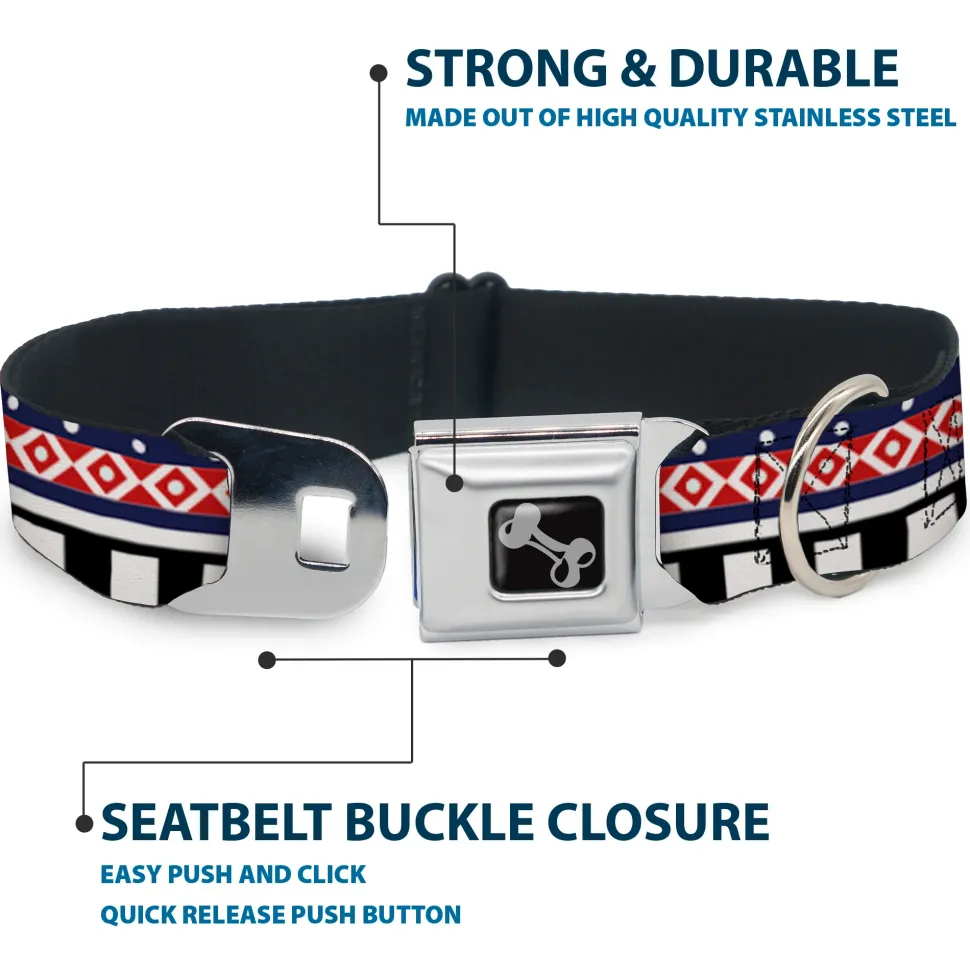 Dog Bone Seatbelt Buckle Collar - Aztec13 White/Navy/Red/Black