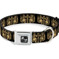 Dog Bone Seatbelt Buckle Collar - BD Skulls w/Wings Black/Tan