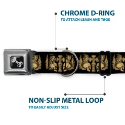 Dog Bone Seatbelt Buckle Collar - BD Skulls w/Wings Black/Tan