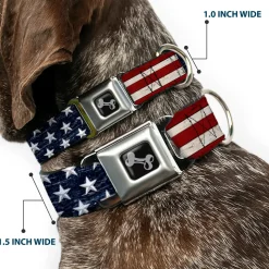 Dog Bone Seatbelt Buckle Collar - Americana Rustic Stars & Stripes