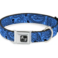 Dog Bone Seatbelt Buckle Collar - Bandana/Skulls Baby Blue/Black