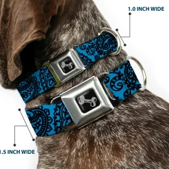 Dog Bone Seatbelt Buckle Collar - Bandana/Skulls Baby Blue/Black