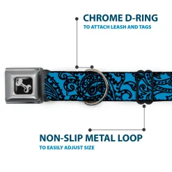 Dog Bone Seatbelt Buckle Collar - Bandana/Skulls Baby Blue/Black