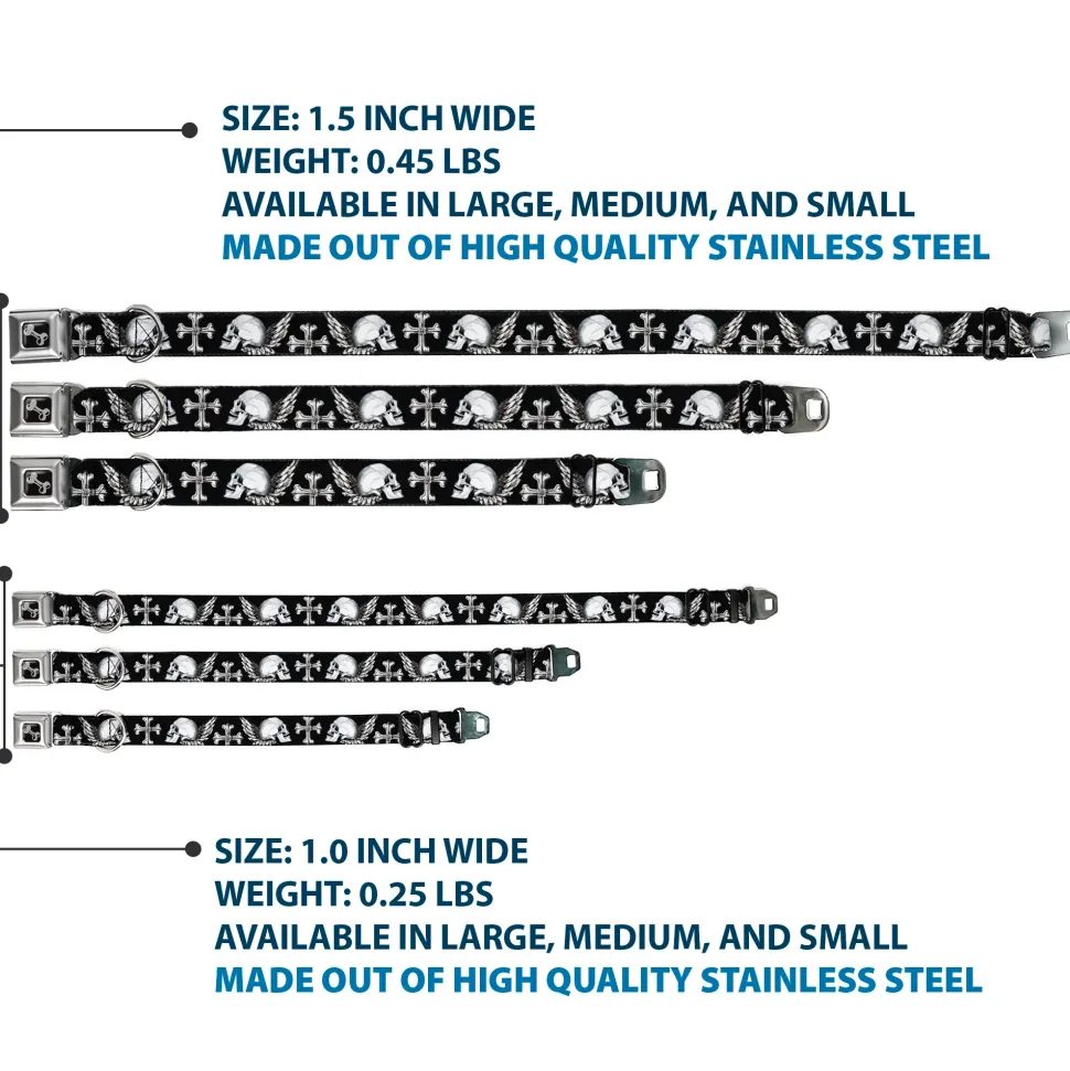 Dog Bone Seatbelt Buckle Collar - BD Skulls w/Wings Black/White