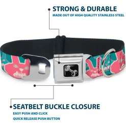 Dog Bone Seatbelt Buckle Collar - Angry Bunnies Turquoise/Pinks