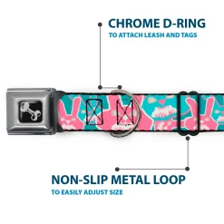 Dog Bone Seatbelt Buckle Collar - Angry Bunnies Turquoise/Pinks