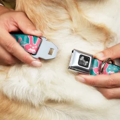 Dog Bone Seatbelt Buckle Collar - Angry Bunnies Turquoise/Pinks