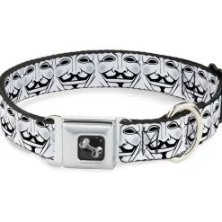 Dog Bone Seatbelt Buckle Collar - Anonymous Face CLOSE-UP Repeat White/Black/Gray