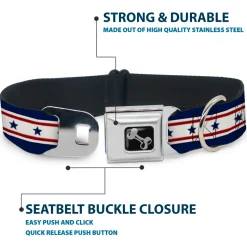 Dog Bone Seatbelt Buckle Collar - Americana Stars & Stripes 6 Blue/White/Red