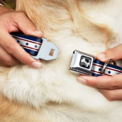 Dog Bone Seatbelt Buckle Collar - Americana Stars & Stripes 6 Blue/White/Red