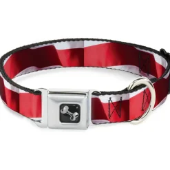 Dog Bone Seatbelt Buckle Collar - American Flag Vivid Stripes CLOSE-UP Red/White