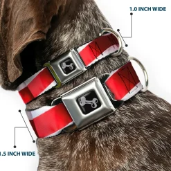Dog Bone Seatbelt Buckle Collar - American Flag Vivid Stripes CLOSE-UP Red/White