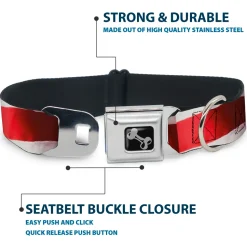 Dog Bone Seatbelt Buckle Collar - American Flag Vivid Stripes CLOSE-UP Red/White