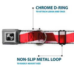 Dog Bone Seatbelt Buckle Collar - American Flag Vivid Stripes CLOSE-UP Red/White