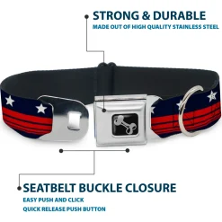 Dog Bone Seatbelt Buckle Collar - Americana Stars & Stripes4 Blue/White/Red