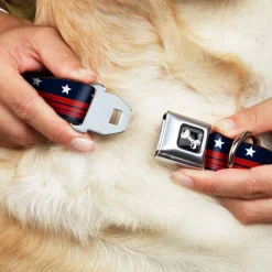 Dog Bone Seatbelt Buckle Collar - Americana Stars & Stripes4 Blue/White/Red