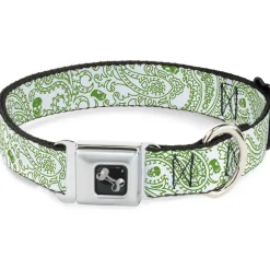 Dog Bone Seatbelt Buckle Collar - Bandana/Skulls White/Irish Green